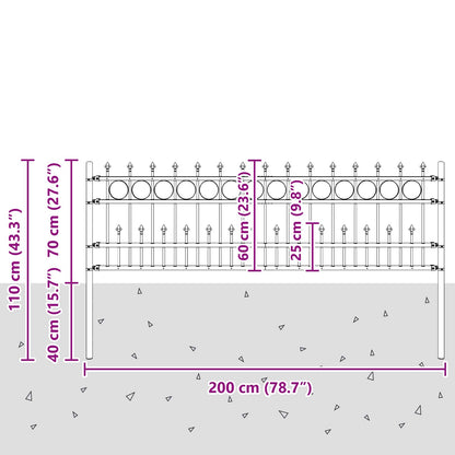 vidaXL Spike-Ringzaun Schwarz 200 x 130 cm Pulverbeschichteter Stahl