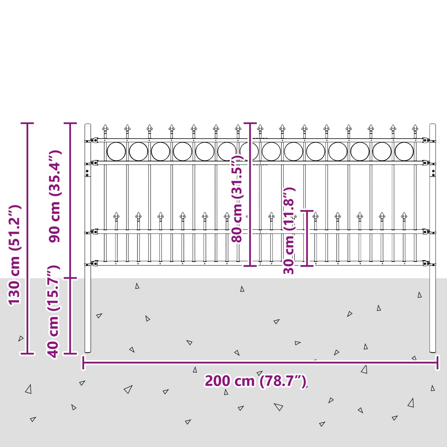 Spike-Ringzaun Schwarz 200 x 130 cm Pulverbeschichteter Stahl