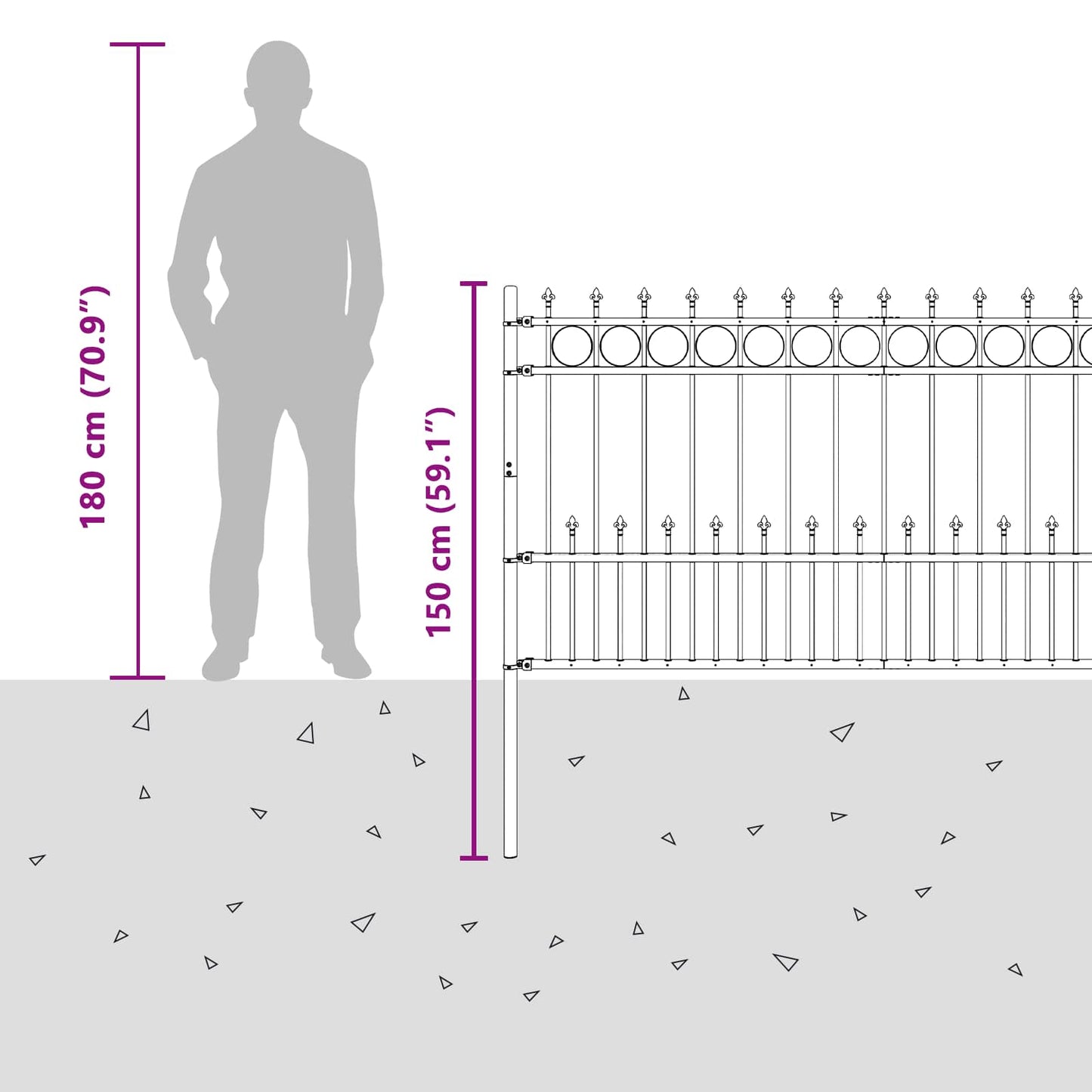 vidaXL Spike-Ringzaun Schwarz 200 x 150 cm Pulverbeschichteter Stahl