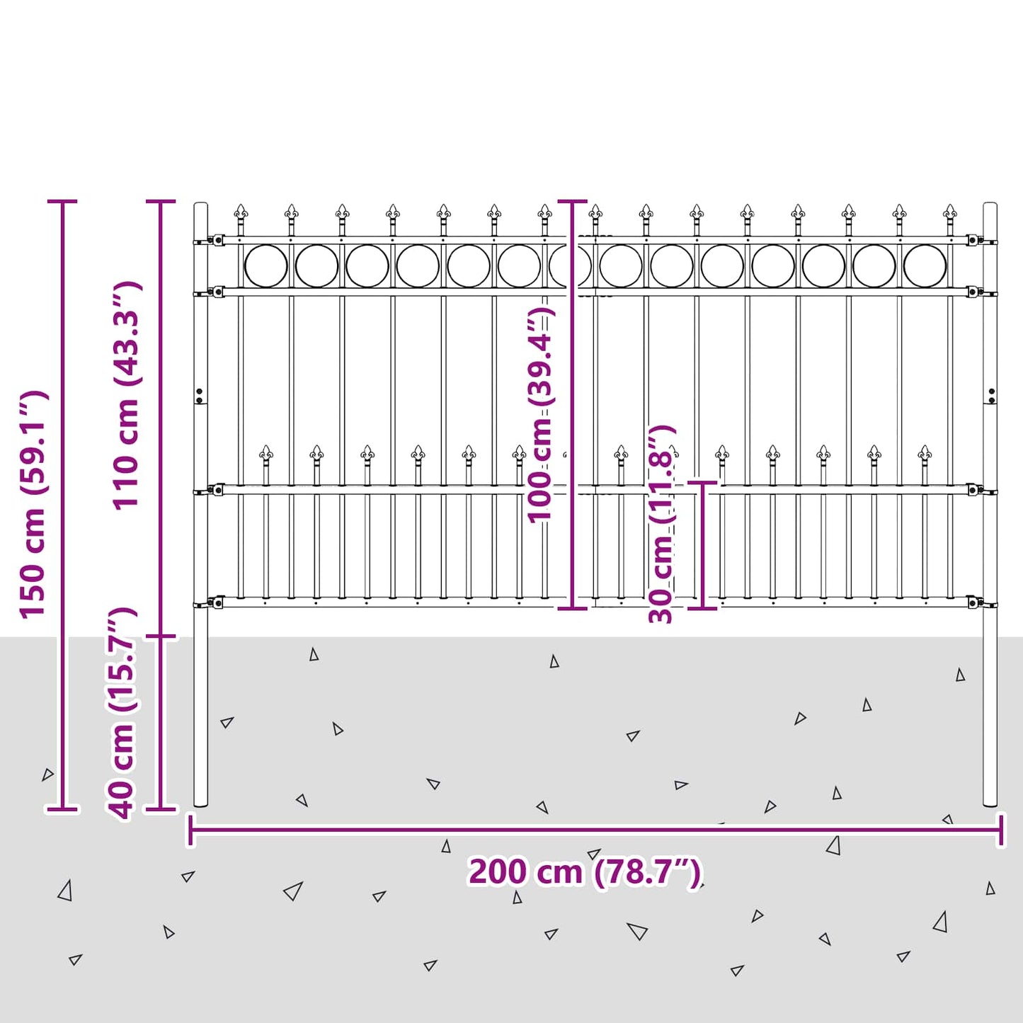 vidaXL Spike-Ringzaun Schwarz 200 x 150 cm Pulverbeschichteter Stahl