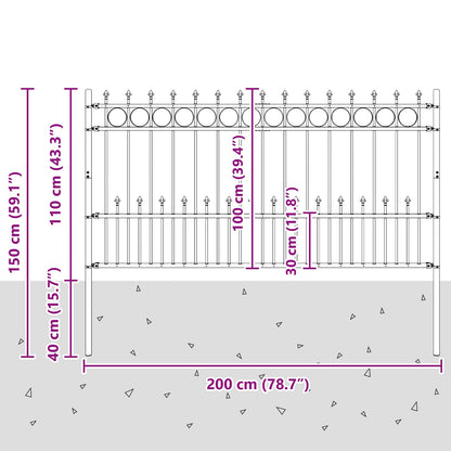 vidaXL Spike-Ringzaun Schwarz 200 x 150 cm Pulverbeschichteter Stahl