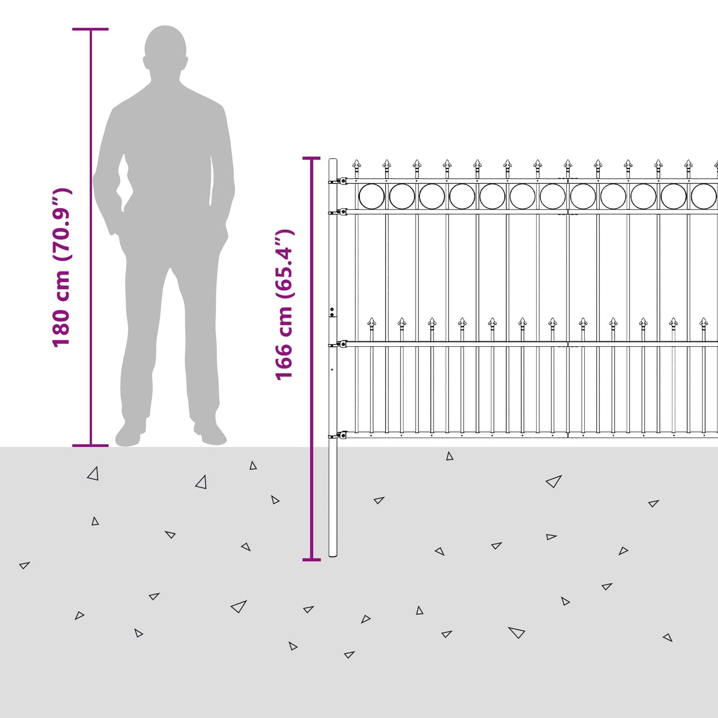 vidaXL Spike-Ringzaun Schwarz 200 x 130 cm Pulverbeschichteter Stahl