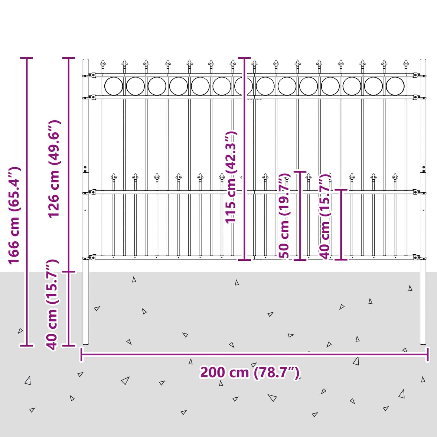 vidaXL Spike-Ringzaun Schwarz 200 x 130 cm Pulverbeschichteter Stahl