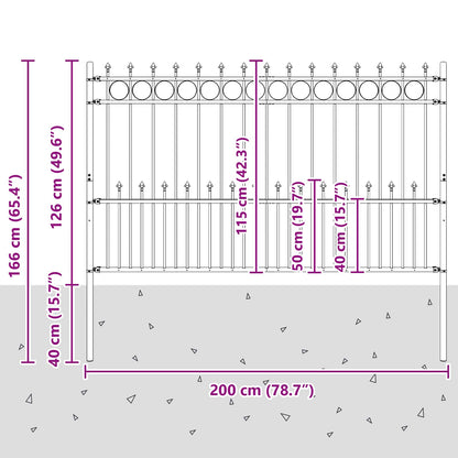 vidaXL Spike-Ringzaun Schwarz 200 x 130 cm Pulverbeschichteter Stahl