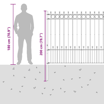 vidaXL Spike-Ringzaun Schwarz 200 x 200 cm Pulverbeschichteter Stahl