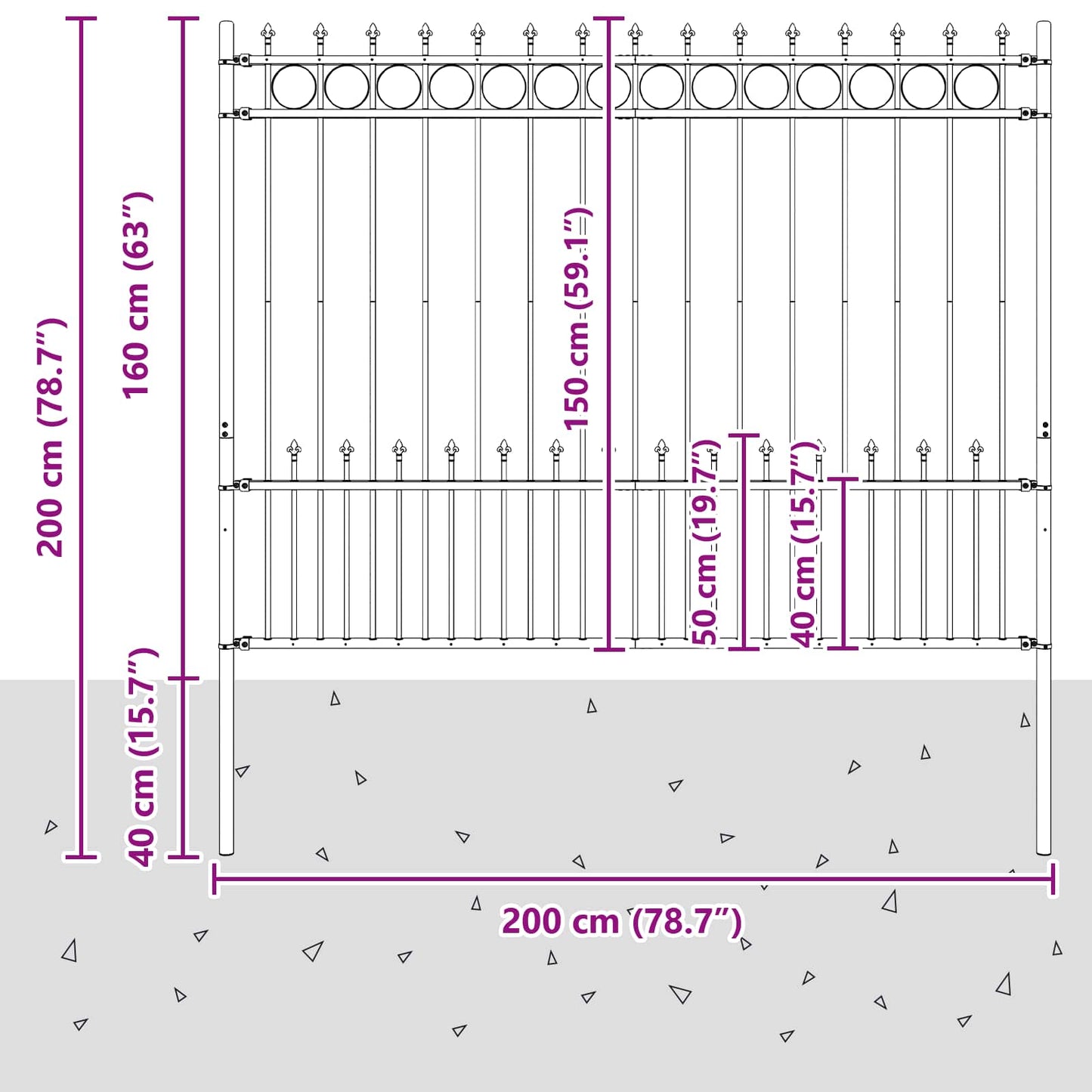 vidaXL Spike-Ringzaun Schwarz 200 x 200 cm Pulverbeschichteter Stahl