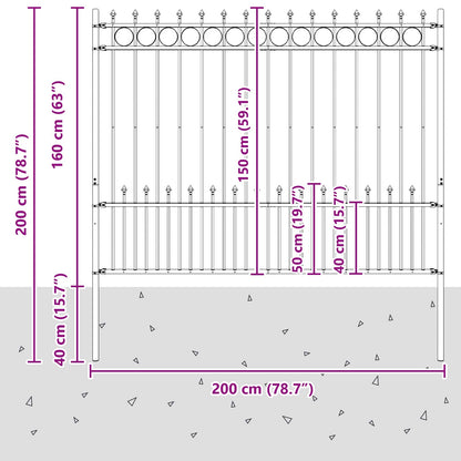 vidaXL Spike-Ringzaun Schwarz 200 x 200 cm Pulverbeschichteter Stahl