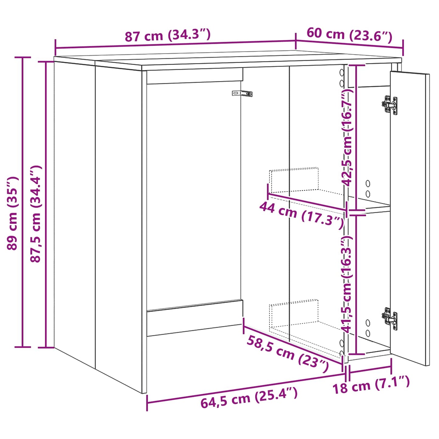 vidaXL Waschmaschinen-Schrank mit Tür Graues Sonoma 87 x 60 x 89 cm