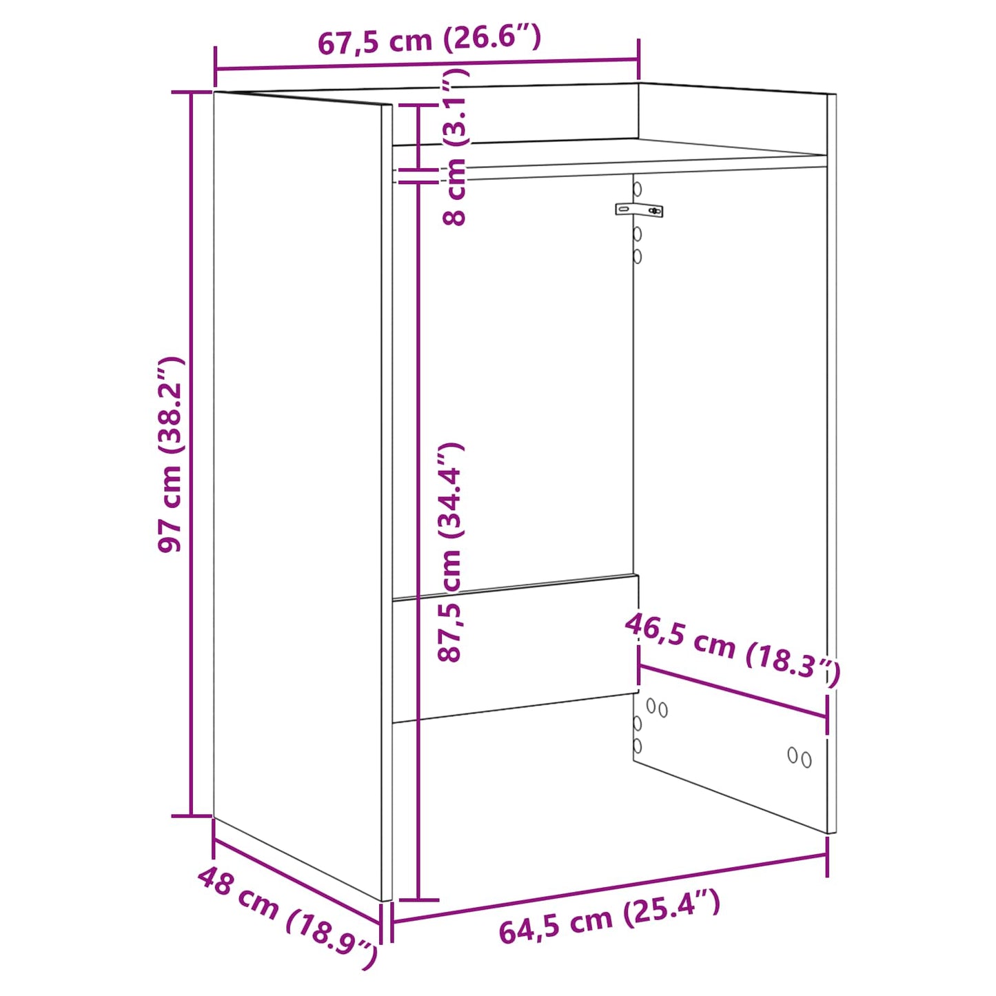 vidaXL Waschmaschinen-Schrank Kunsthandwerk Eiche 67,5 x 48 x 97 cm