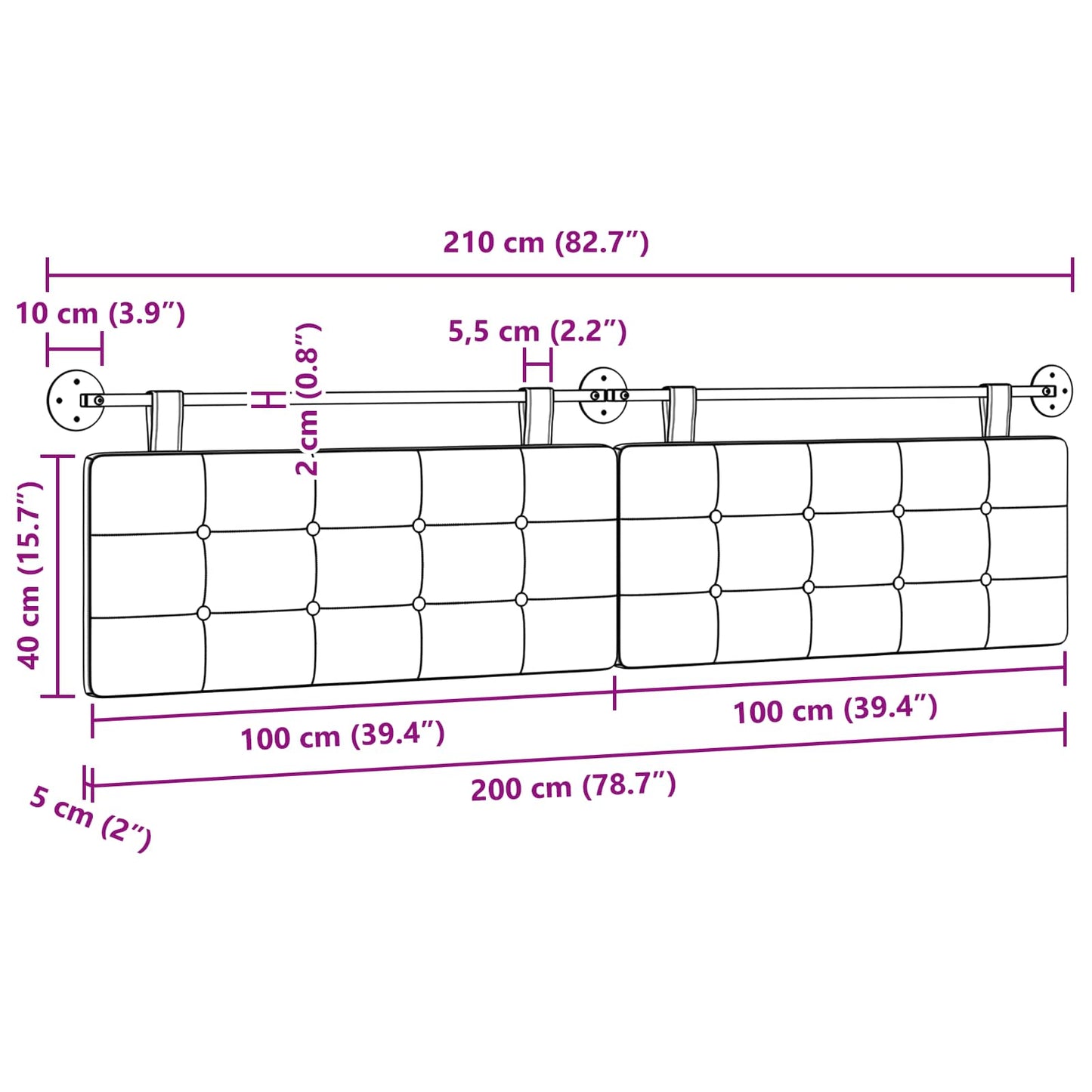 Hängevorderseite Weinrot 210 x 55 x 5 cm Kunstleder
