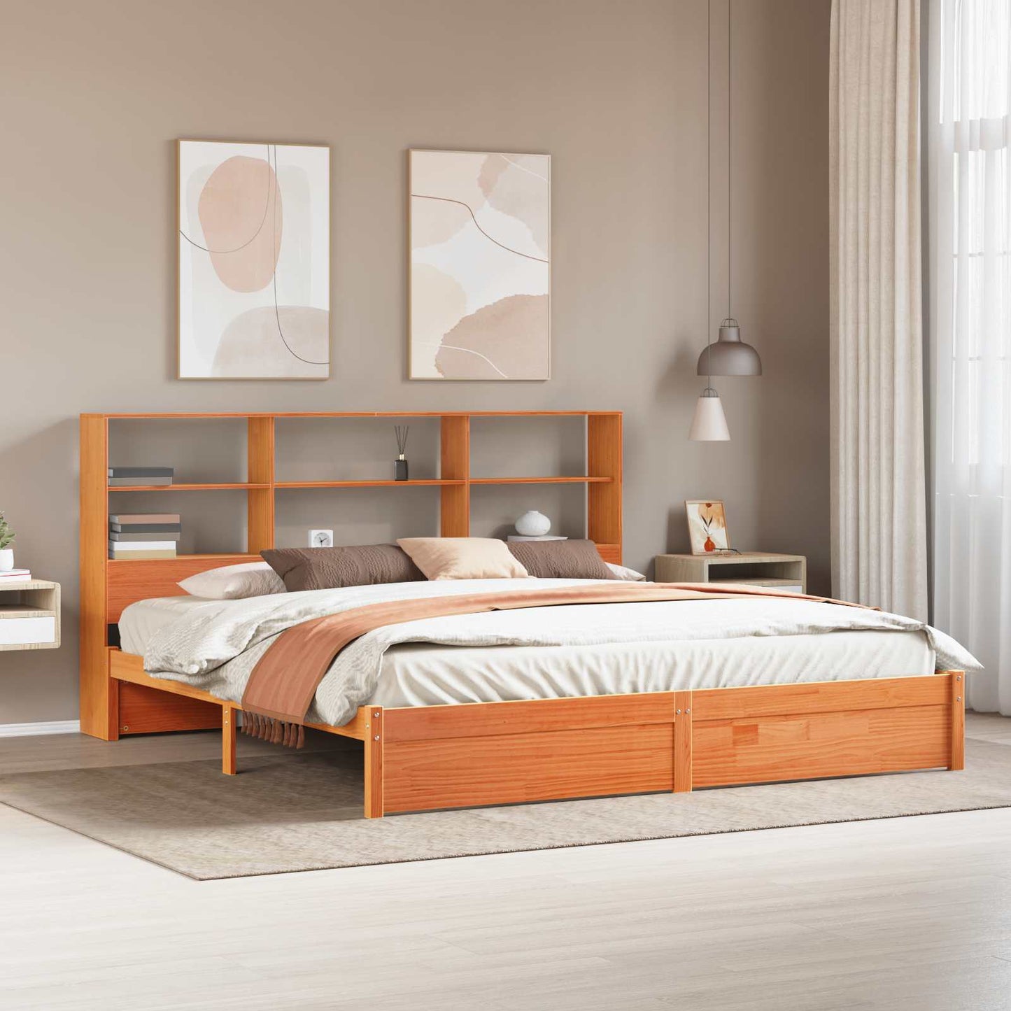 vidaXL Bettgestell mit Aufbewahrungskopfteil 2 pcs Wachsbraun