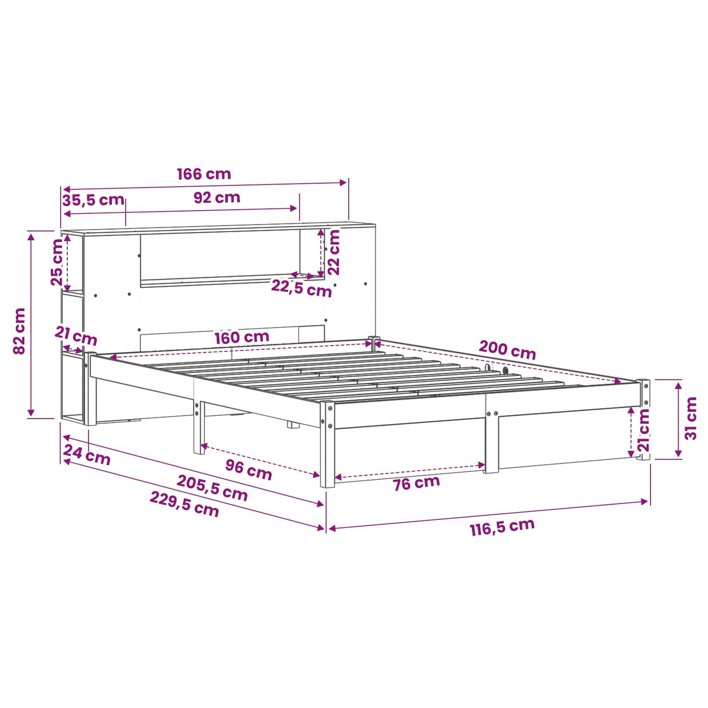 vidaXL Bettgestell mit Aufbewahrungskopfteil 2 pcs Wachsbraun