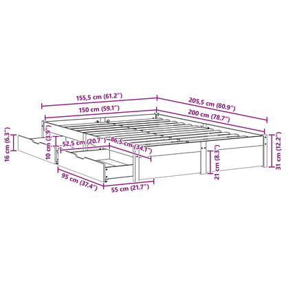 vidaXL Cadre de lit ciré marron 160 x 200 cm Bois de pin massif