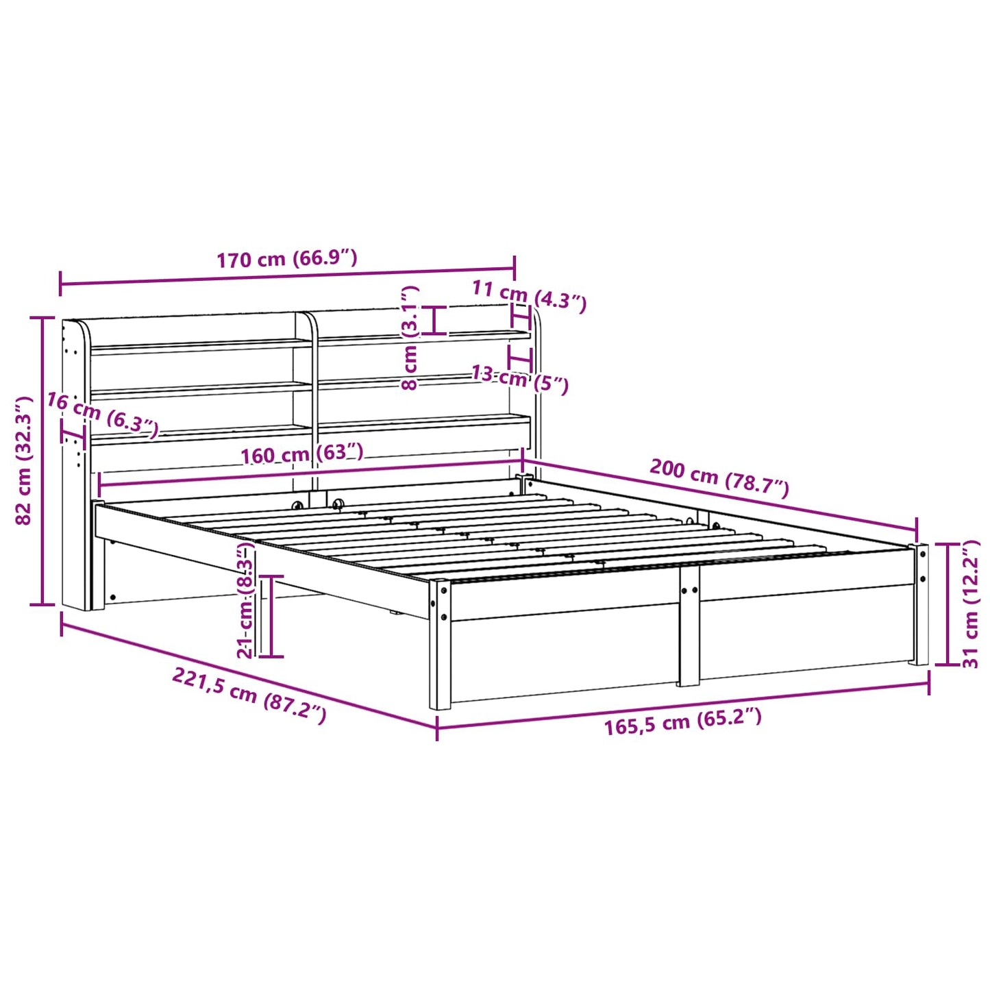 vidaXL Bettrahmen mit Kopfteil 2 pcs Wachsbraun Massivholz Kiefer