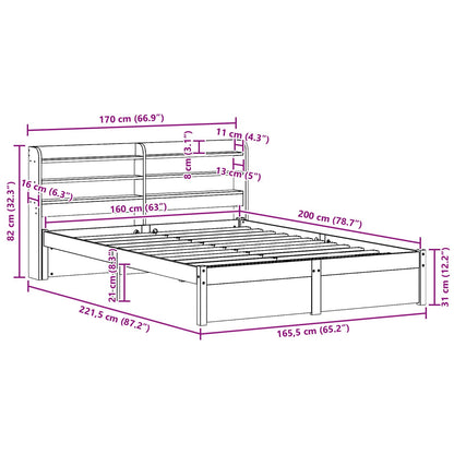 vidaXL Bettrahmen mit Kopfteil 2 pcs Wachsbraun Massivholz Kiefer