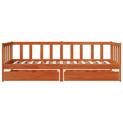 vidaXL Tagesbett mit Kopfteil 3 pcs Wachsbraun Massivholz Kiefer