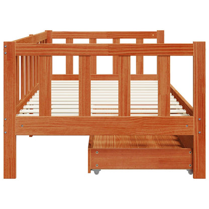 vidaXL Tagesbett mit Kopfteil 3 pcs Wachsbraun Massivholz Kiefer