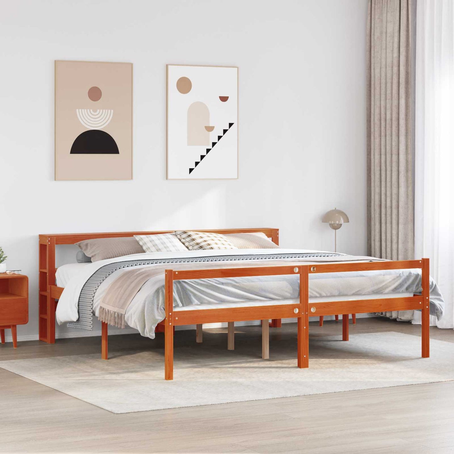 vidaXL Bettrahmen mit Kopfteil 2 pcs Wachsbraun Massivholz Kiefer