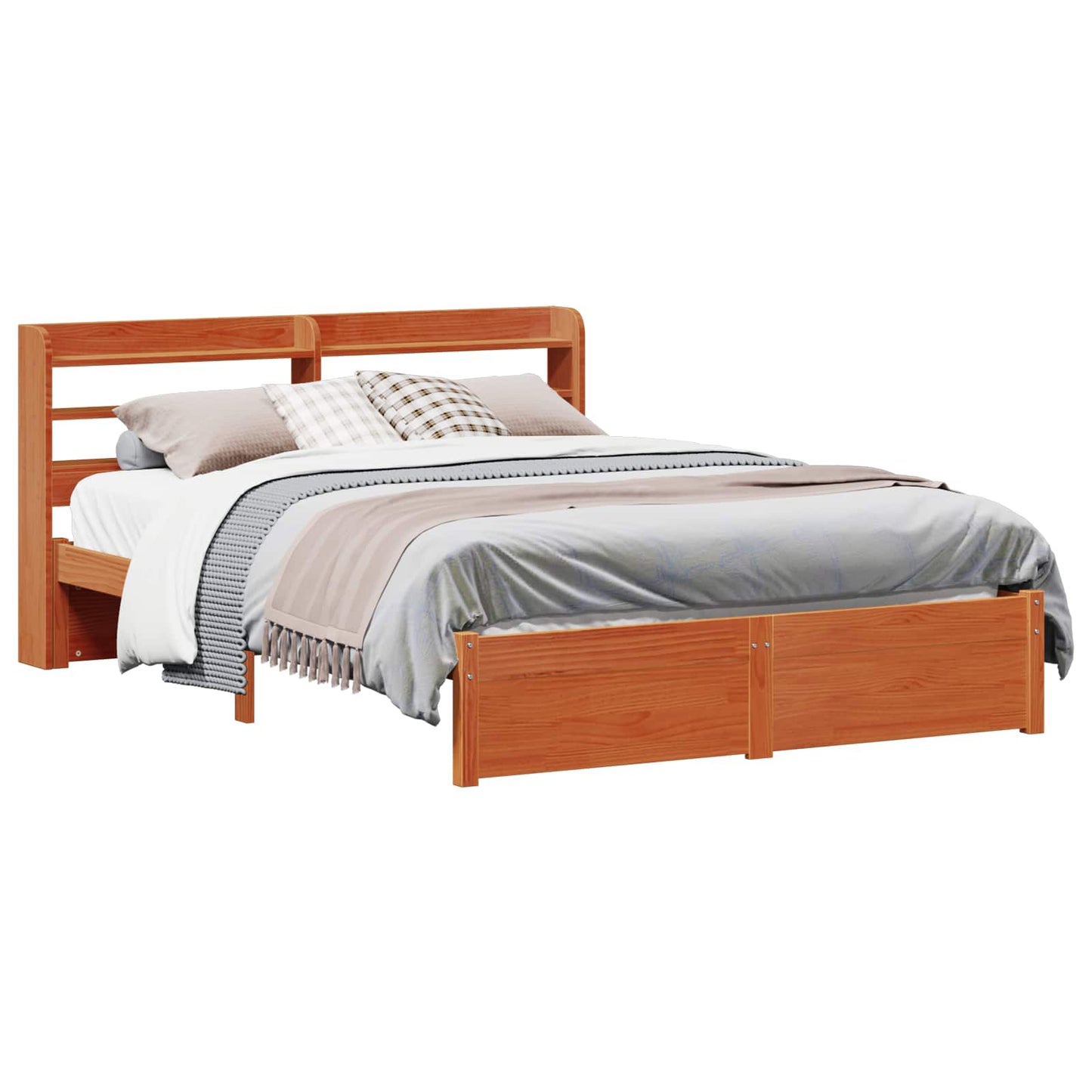vidaXL Bettrahmen mit Kopfteil 2 pcs Wachsbraun Massivholz Kiefer