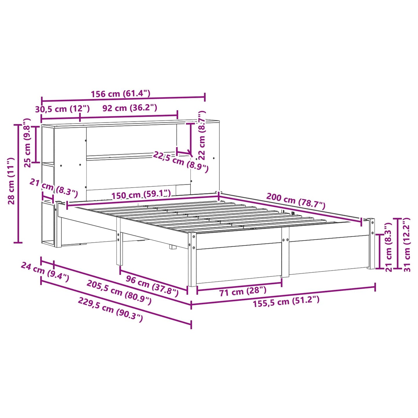 vidaXL Bettgestell mit Aufbewahrungskopfteil 2 pcs Wachsbraun