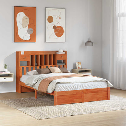 vidaXL Bücherregal Bettgestell mit Kopfteil Wachsbraun 200 x 140 cm