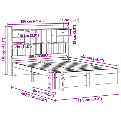 vidaXL Bücherregal Bettgestell mit Kopfteil Wachsbraun 200 x 150 cm