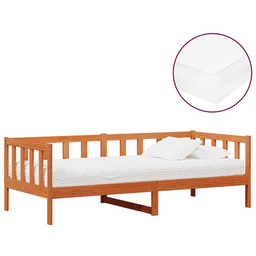 vidaXL Tag-Bett mit Matratze Wachsbraun und Weiß 90 x 200 cm