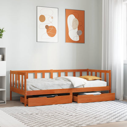 vidaXL Tagesbett mit Kopfteil 3 pcs Wachsbraun Massivholz Kiefer
