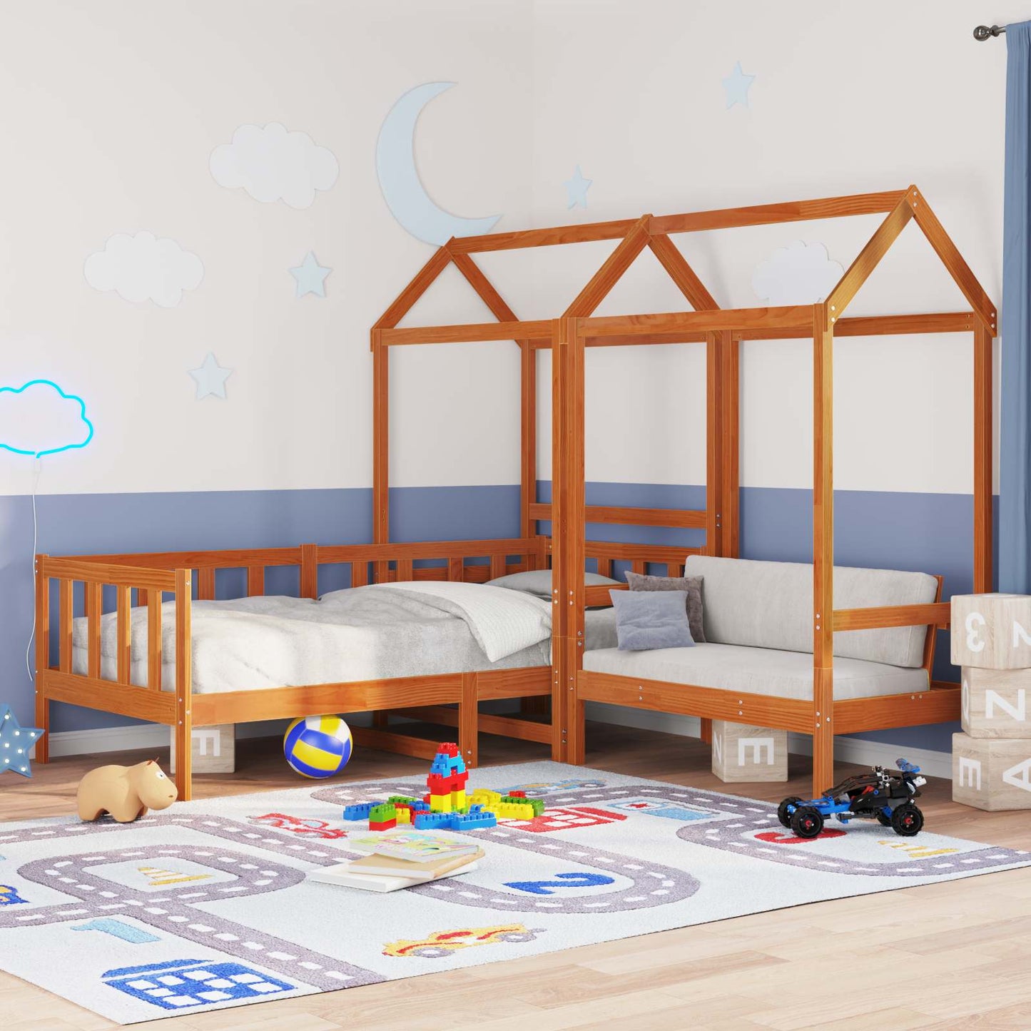 Tagesbett Set 3 pcs Wachsbraun Massives Kiefernholz