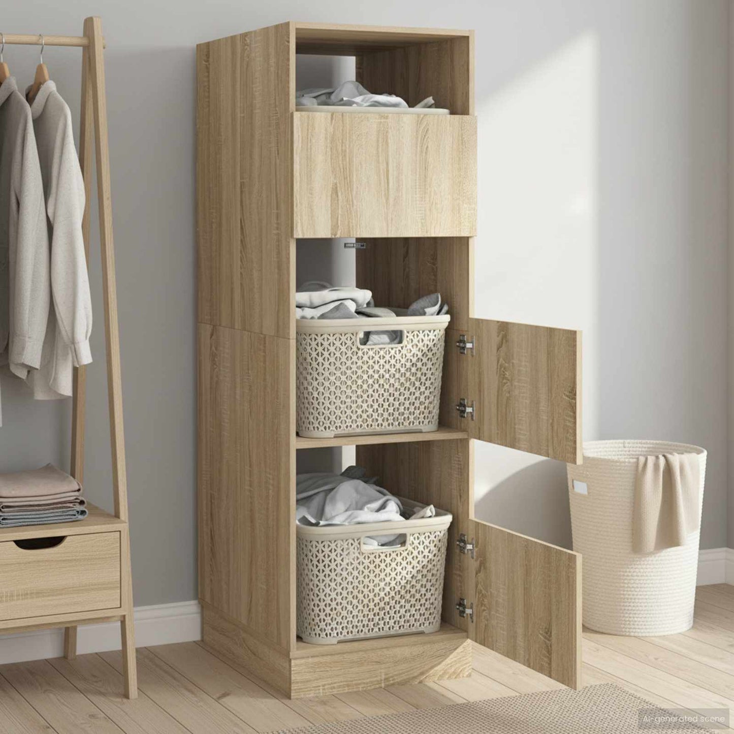 vidaXL Wäscheschrank mit Tür Sonoma 50 x 68 x 162 cm Holzwerkstoff