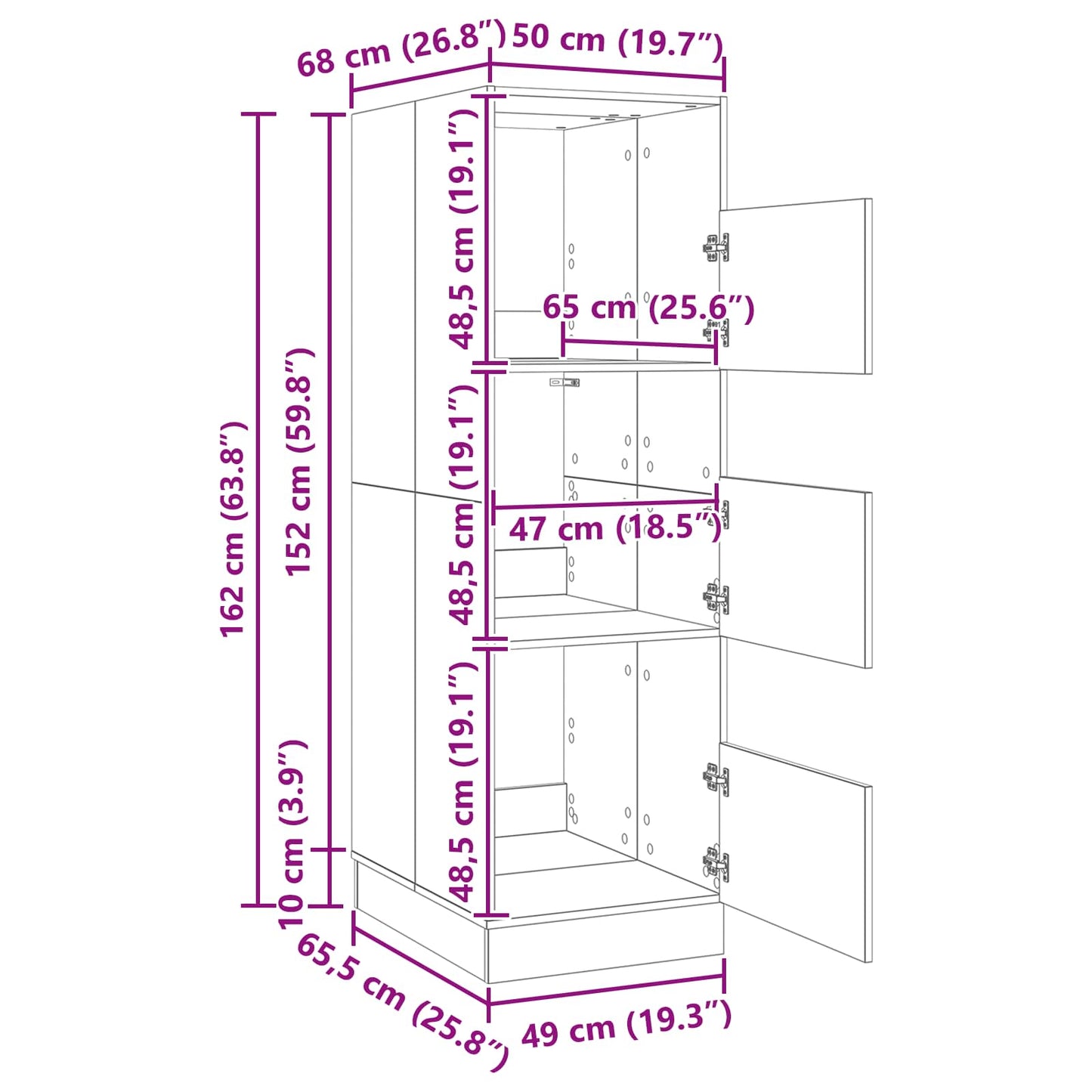vidaXL Wäscheschrank Geräucherte Eiche 50 x 68 x 162 cm Holzwerkstoff