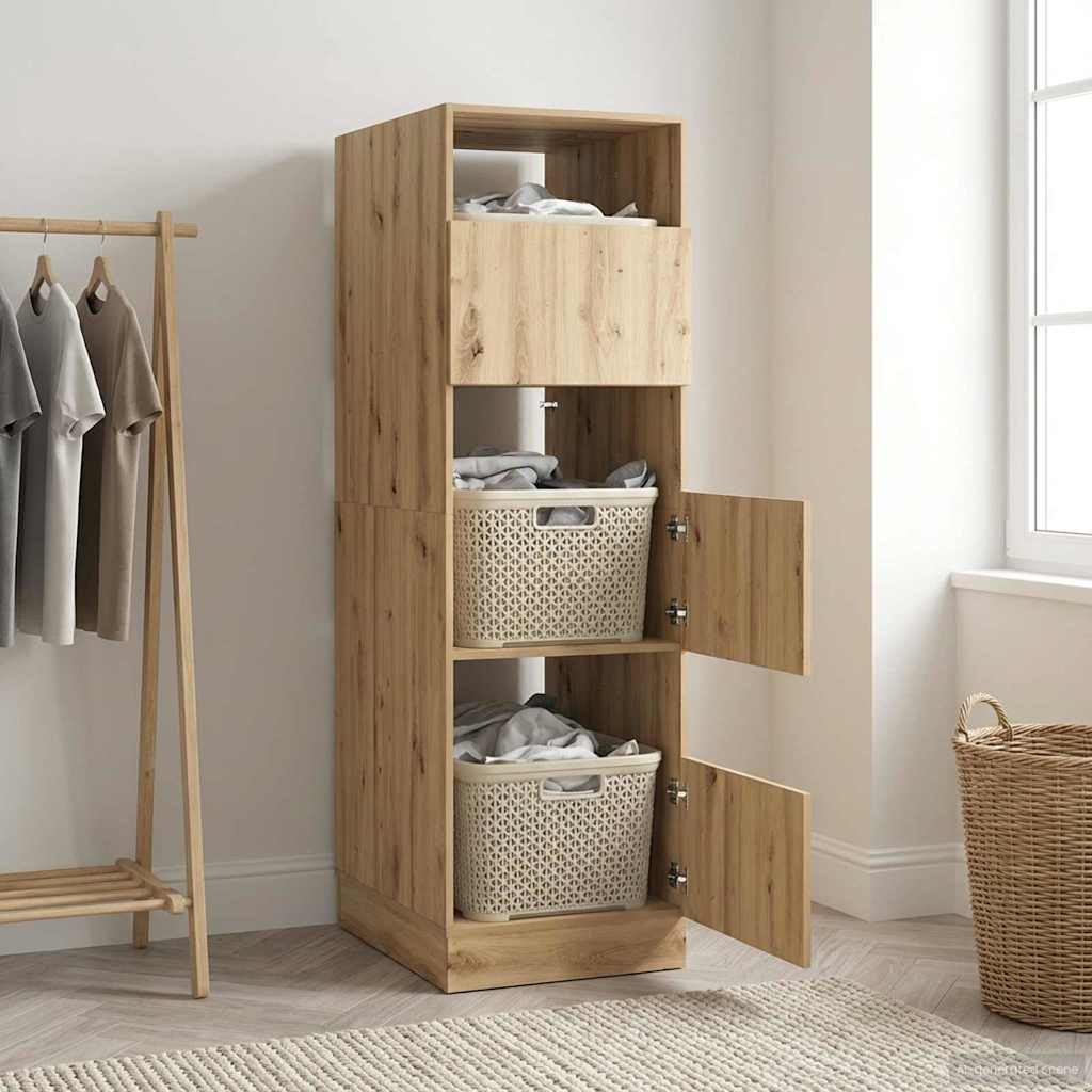 Wäscheschrank mit Speicher mit Tür Artisan-Eiche Holzwerkstoff