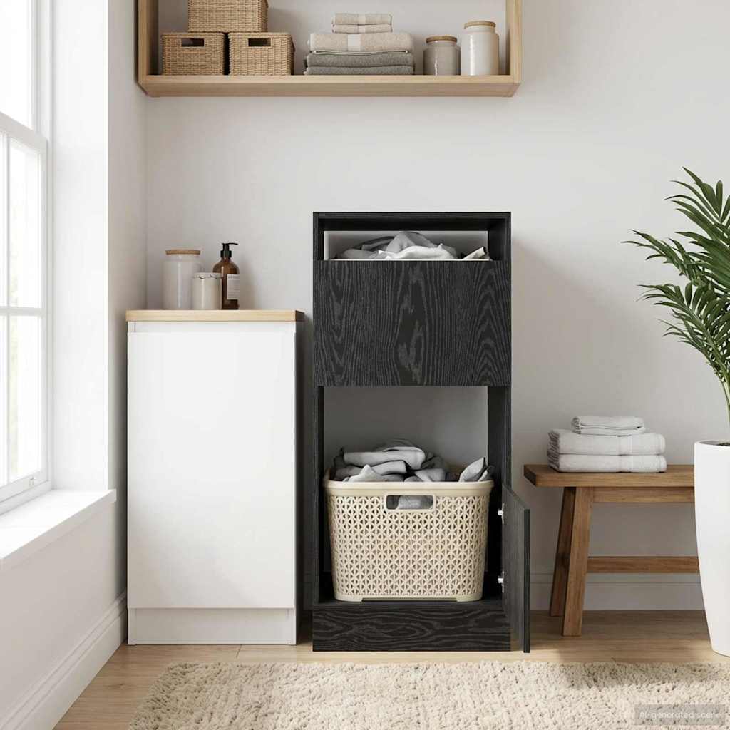 Wäscheschrank mit Tür Schwarz Eichen-Optik 50 x 68 x 102 cm