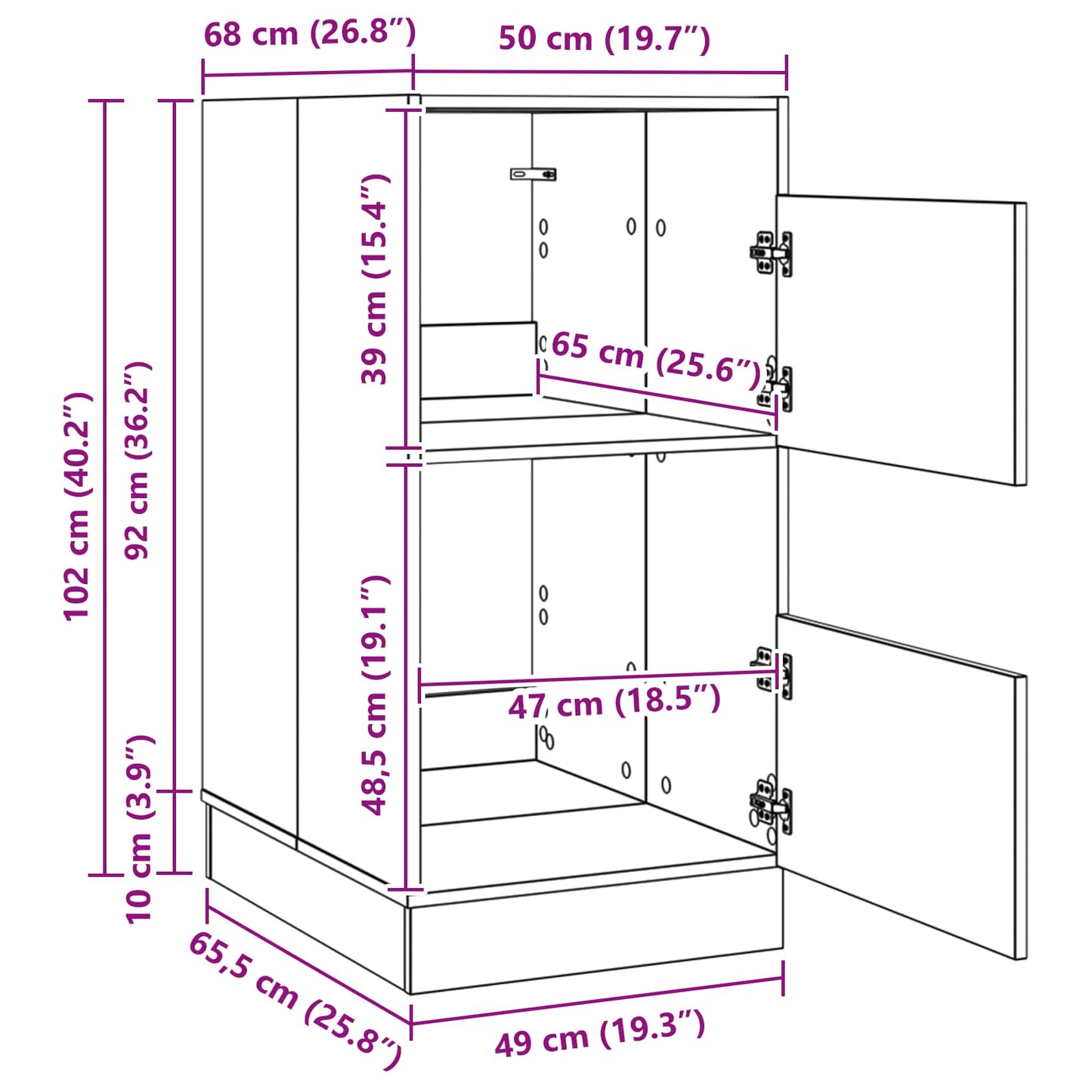 Wäscheschrank mit Tür Schwarz Eichen-Optik 50 x 68 x 102 cm