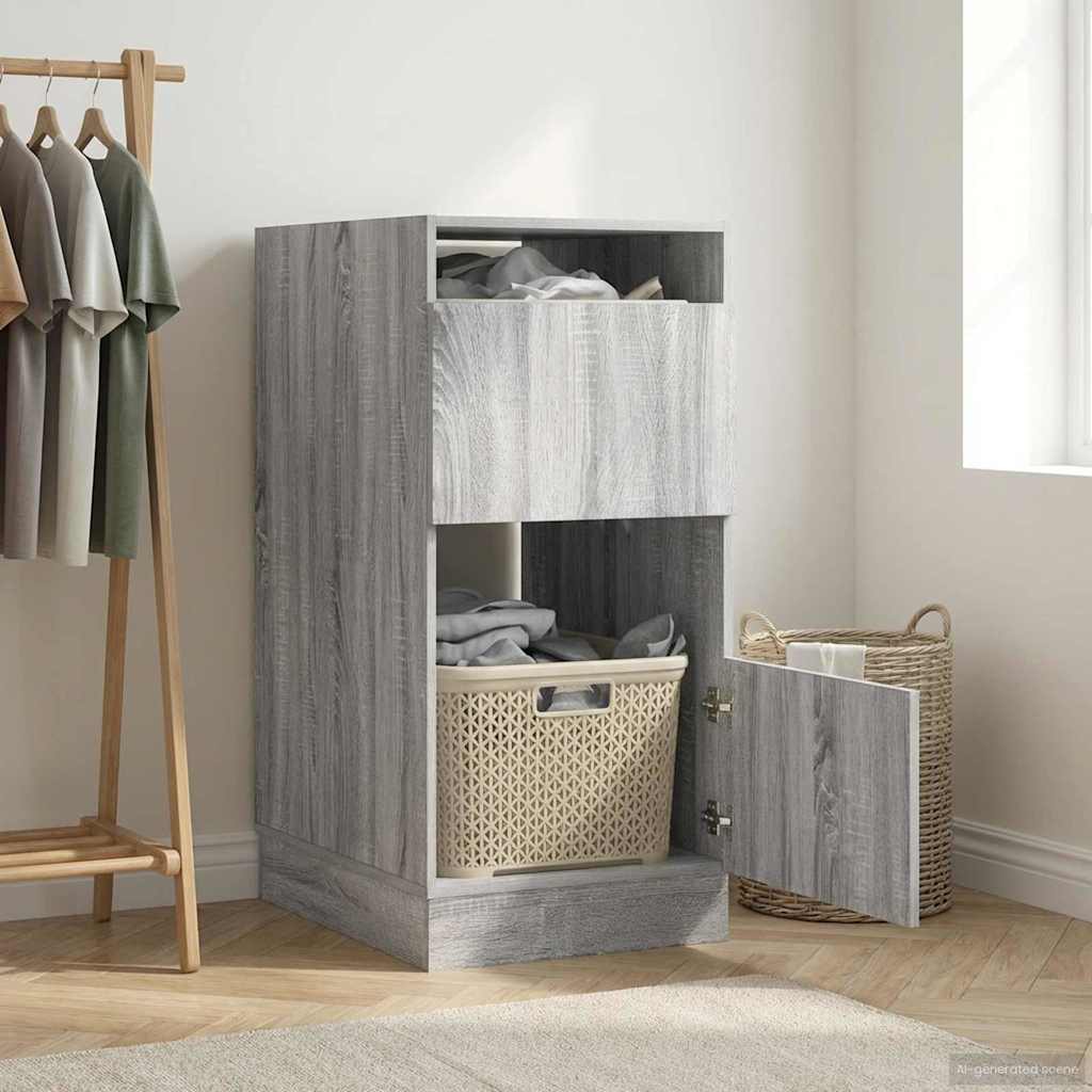 vidaXL Armoire à linge avec espace de rangement et porte, panneau aggloméré, gris Sonoma