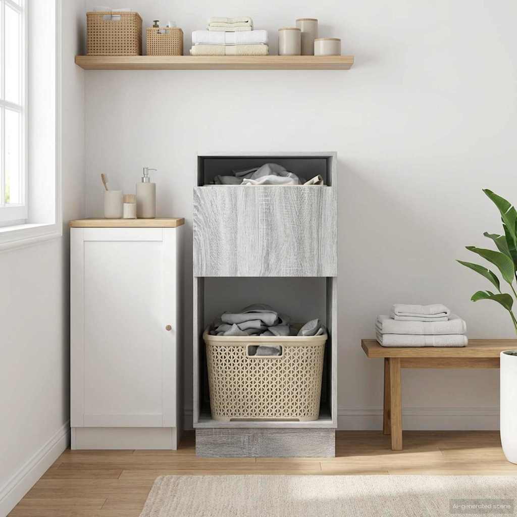 vidaXL Armoire à linge avec espace de rangement et porte, panneau aggloméré, gris Sonoma