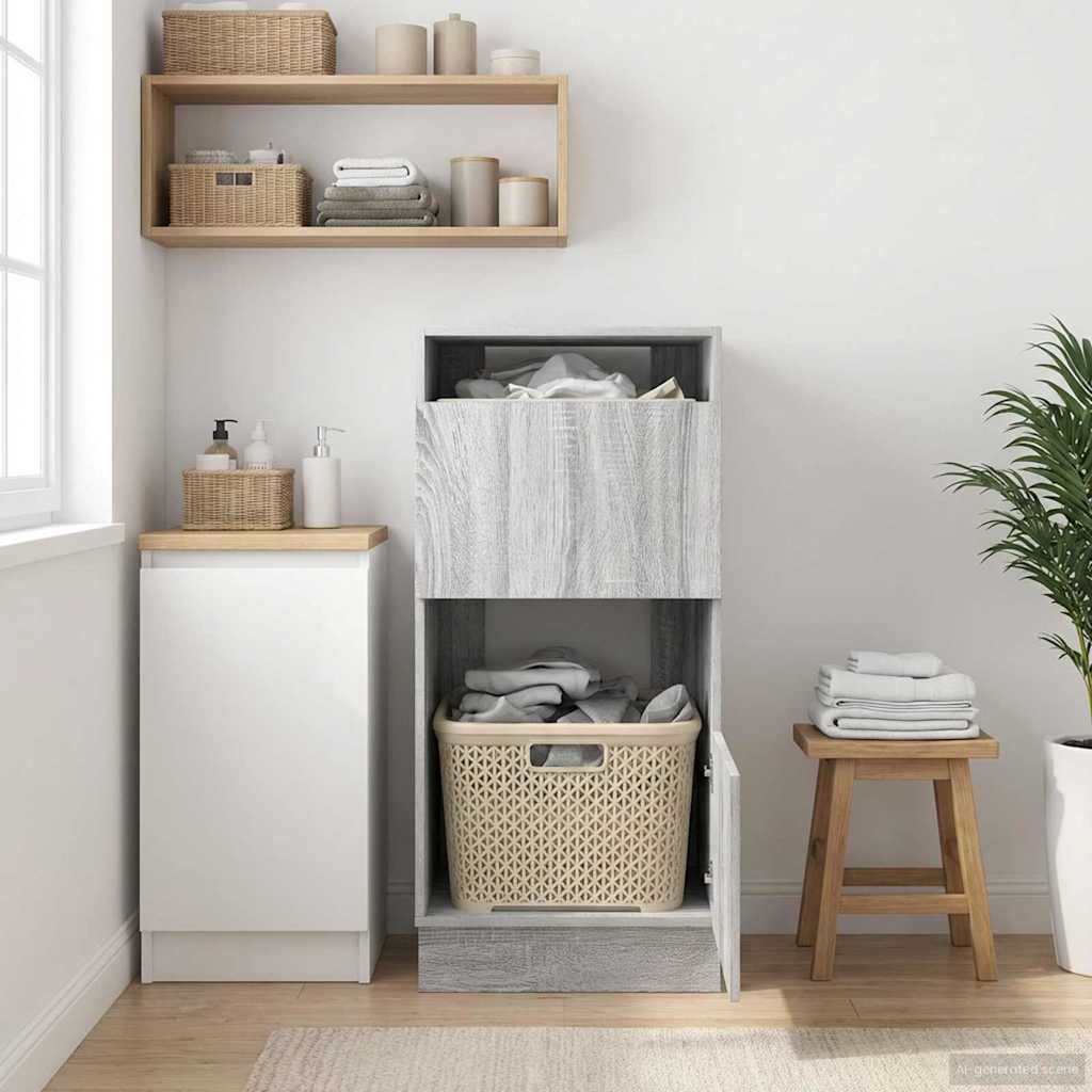 vidaXL Armoire à linge avec espace de rangement et porte, panneau aggloméré, gris Sonoma