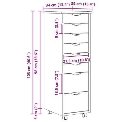 Rollcontainer mit Schubladen MOSS Klarlack 34 x 39 x 103 cm
