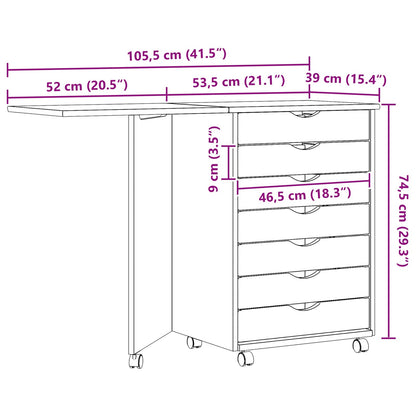vidaXL Rollwagen mit Schreibtisch MOSS Klarlack 105,5 x 39 x 74,5 cm