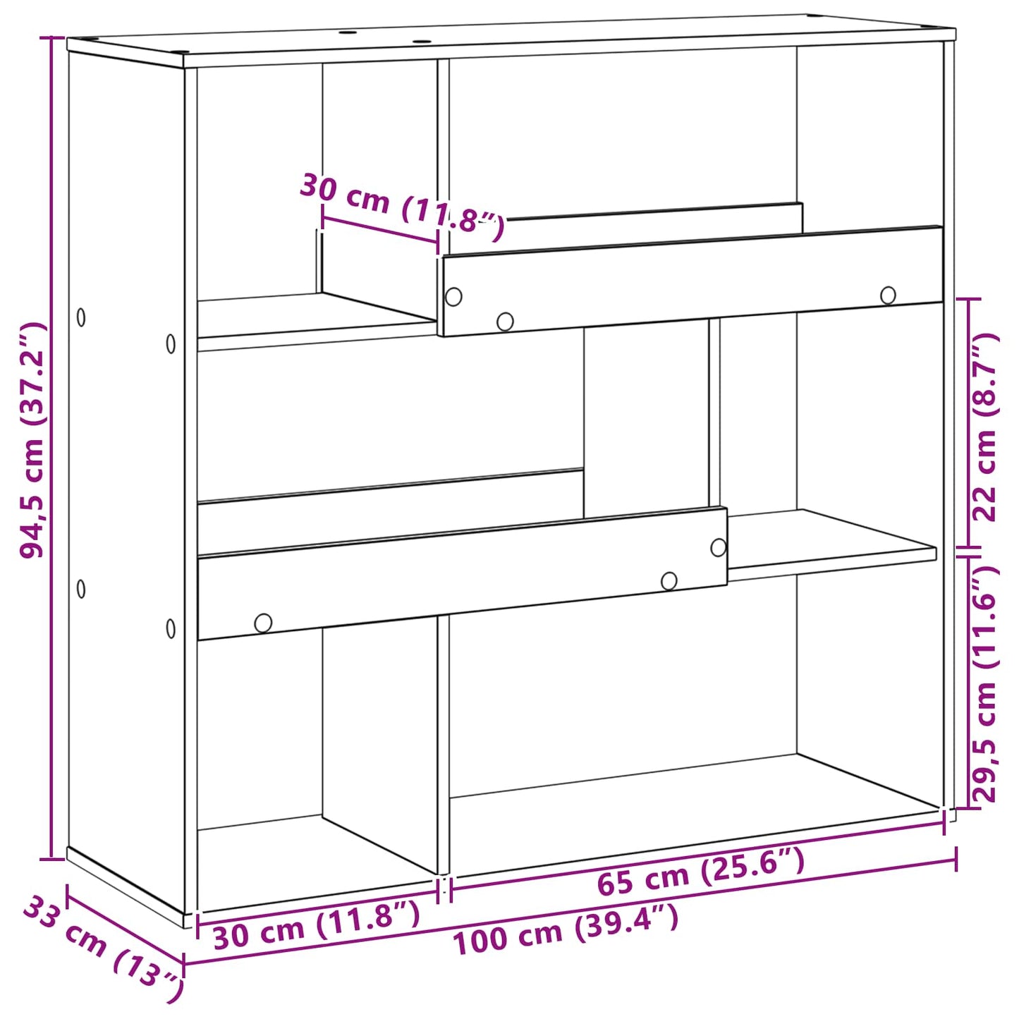 vidaXL Bücherregal Schwarz Eichen-Optik 100 x 33 x 94,5 cm