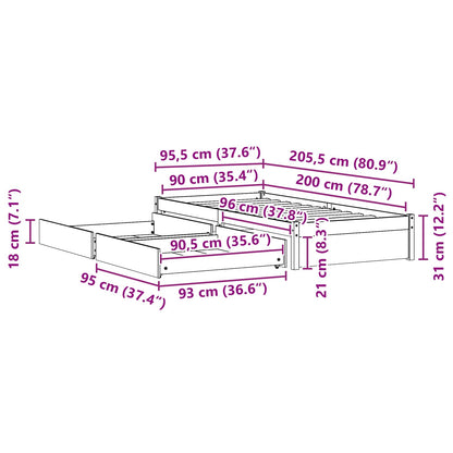 Bettrahmen mit Schubladen 3 pcs Wachsbraun Kiefernholz
