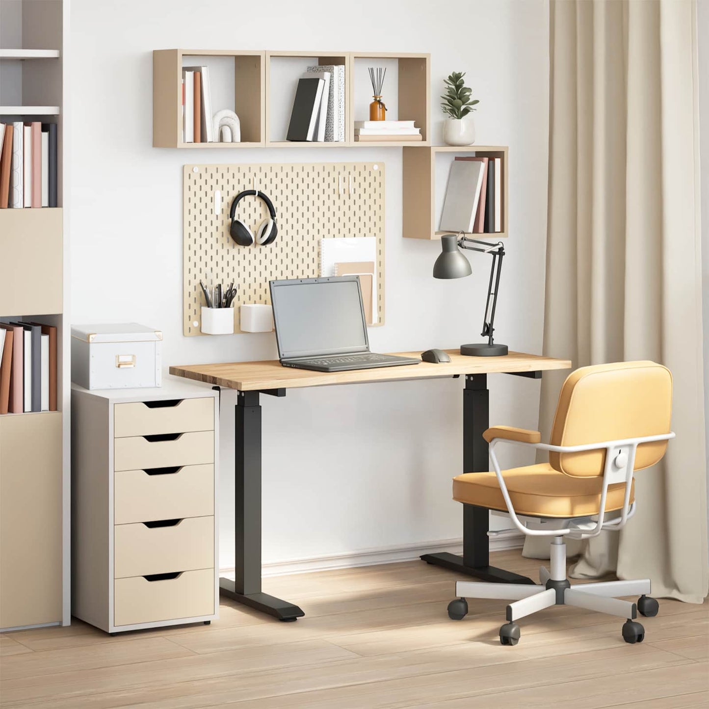 vidaXL Schreibtisch Schwarz und Natur 120 x 60 cm Massivholz Eiche
