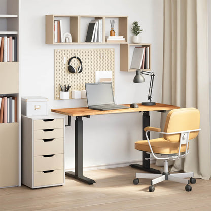 vidaXL Schreibtisch Schwarz und Hellbraun 140 x 60 cm Massivholz Eiche