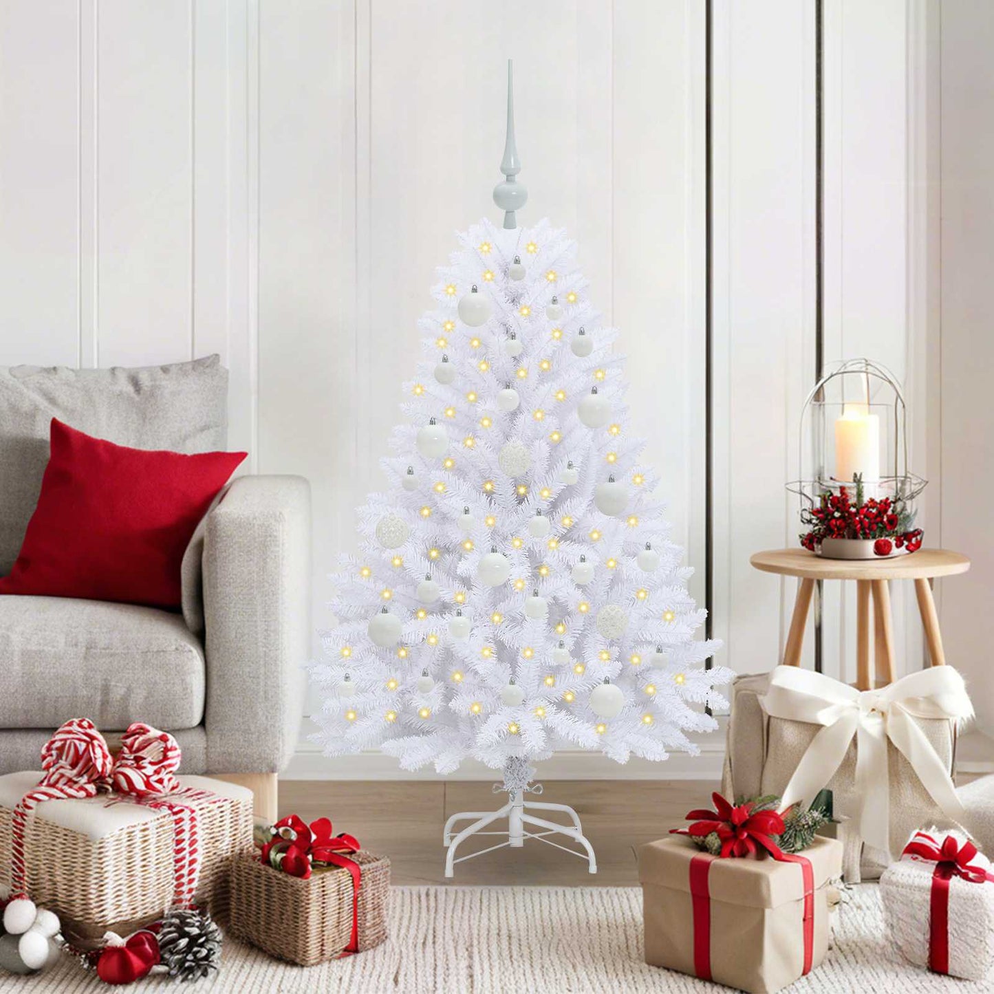 vidaXL Künstlicher klappbarer Weihnachtsbaum Weiß 120 cm PVC und Stahl