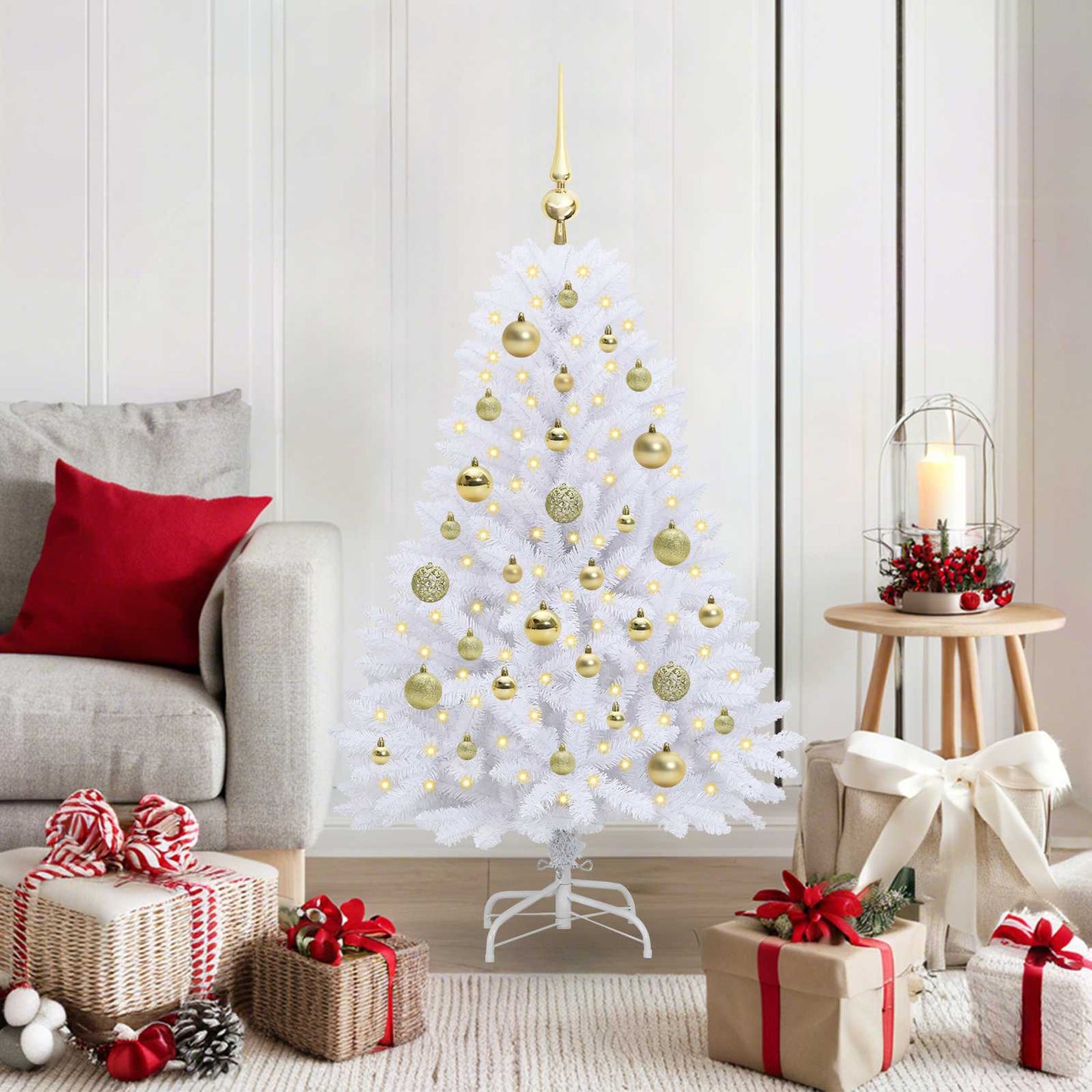 vidaXL Künstlicher klappbarer Weihnachtsbaum Weiß 120 cm PVC und Stahl
