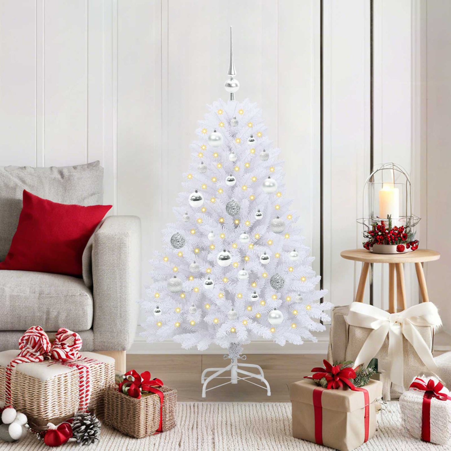 vidaXL Künstlicher klappbarer Weihnachtsbaum Weiß 120 cm PVC und Stahl