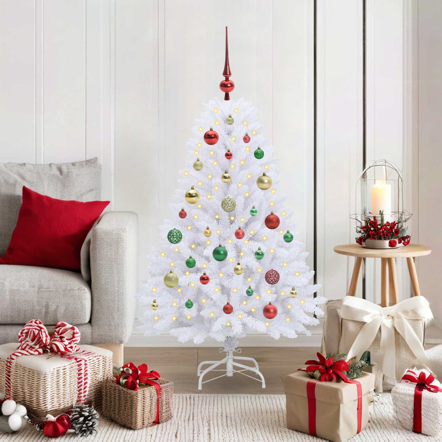 vidaXL Künstlicher klappbarer Weihnachtsbaum Weiß 120 cm PVC und Stahl
