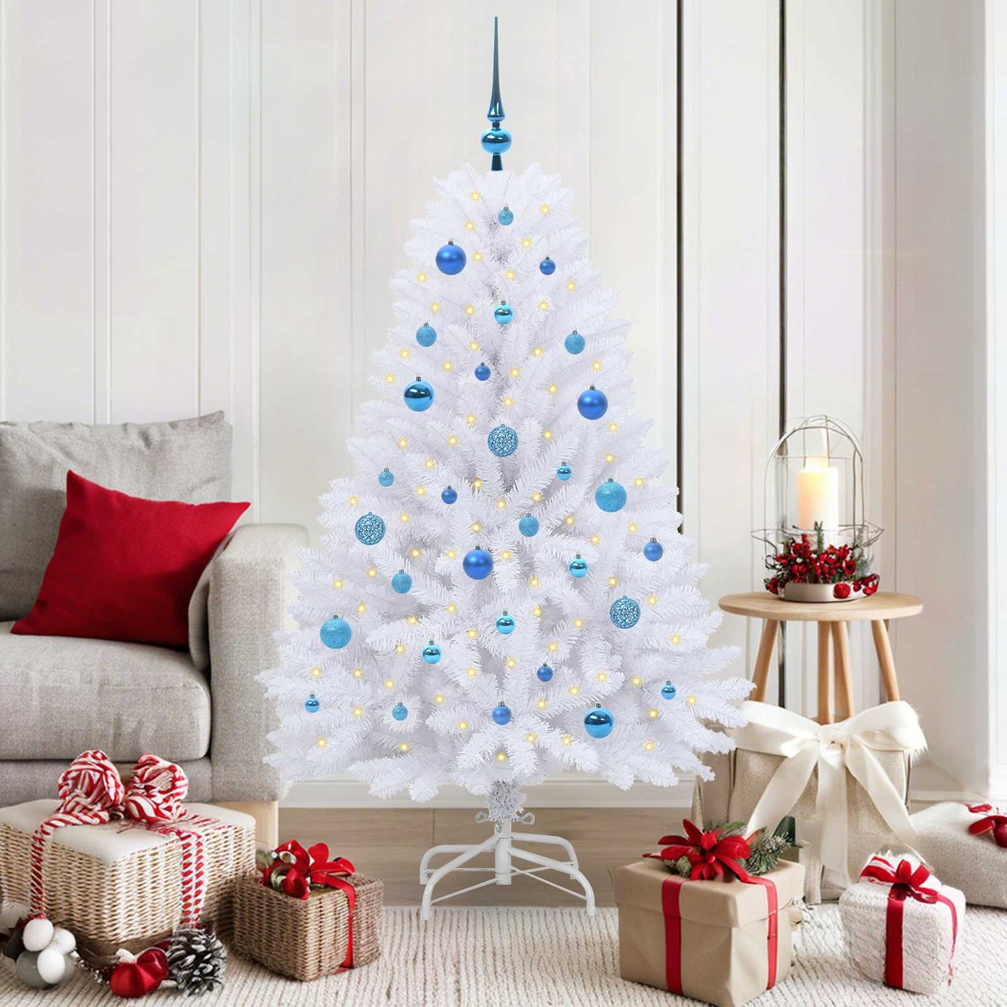 vidaXL Künstlicher klappbarer Weihnachtsbaum Weiß 150 cm PVC und Stahl
