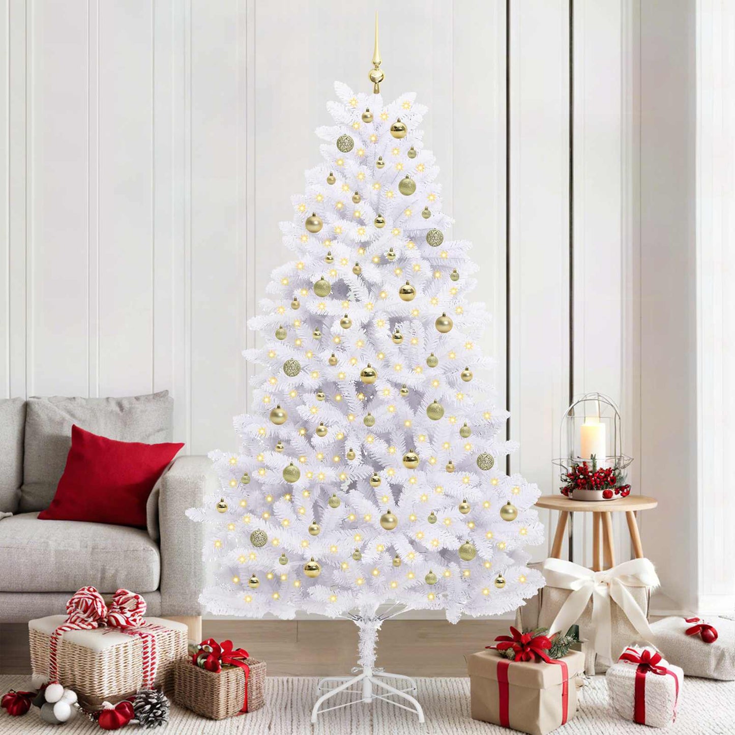 vidaXL Künstlicher klappbarer Weihnachtsbaum Weiß 210 cm PVC und Stahl