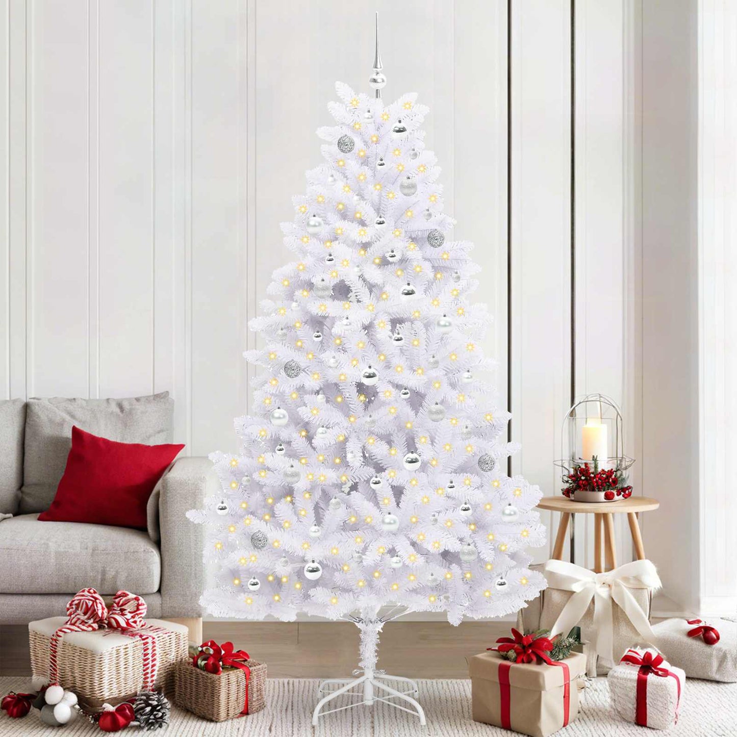 vidaXL Künstlicher klappbarer Weihnachtsbaum Weiß 210 cm PVC und Stahl